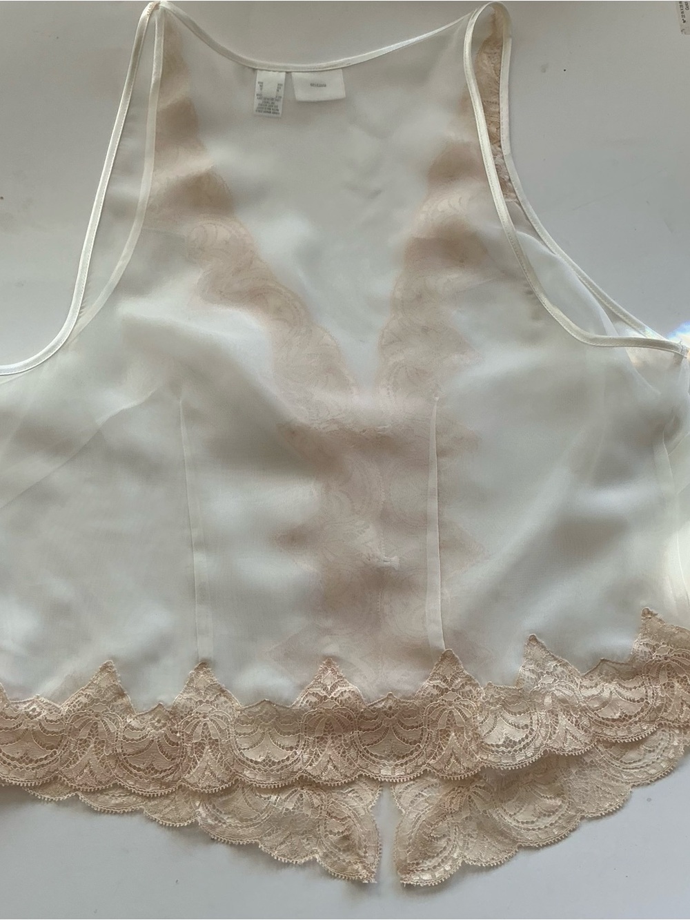 Frederick's of Hollywood Sheer Chemise with Lace Trim in Nude/White - Picture 7 of 8